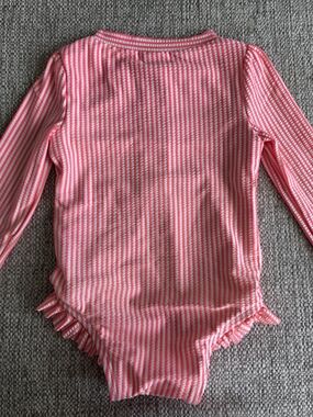 GAP Girls Coral and White Striped Zip-Front Swimsuit
